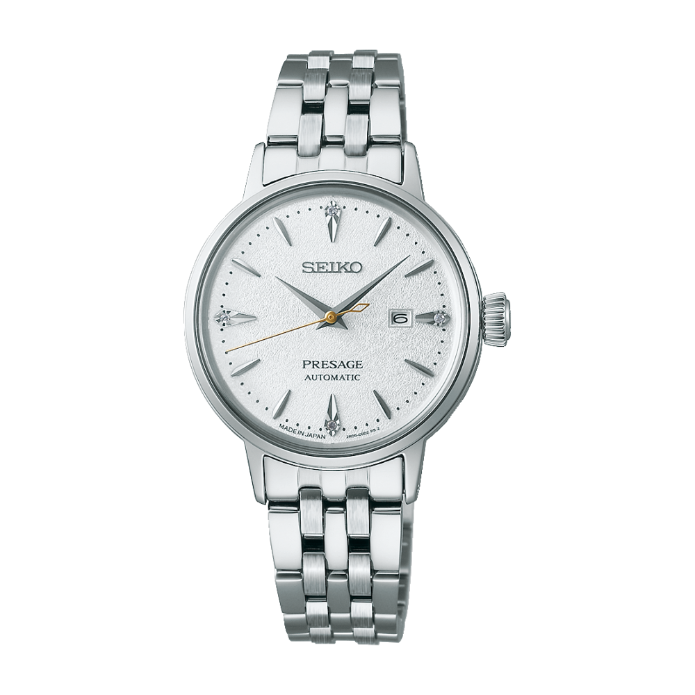 Seiko Presage orologio da donna con bracciale milanese argentato e quadrante bianco