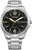 Herrenarmbanduhr Citizen mit schwarzem Zifferblatt, silbernem Edelstahlarmband, Datumsanzeige
