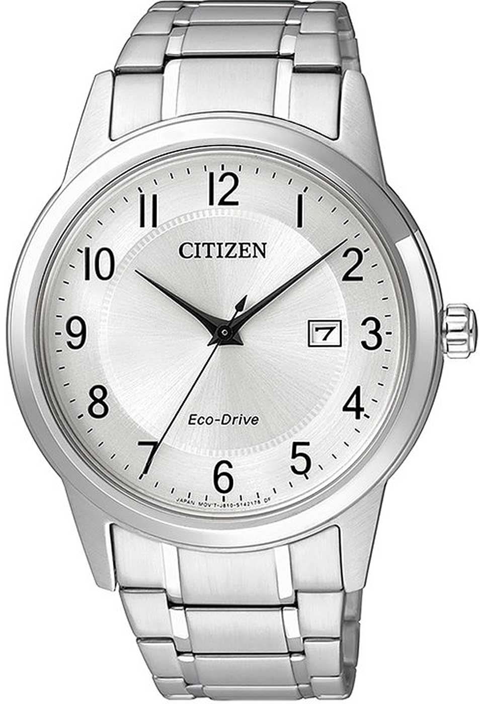 Herrenuhr aus Edelstahl, silbernes Zifferblatt mit Datumsfenster bei 3 Uhr