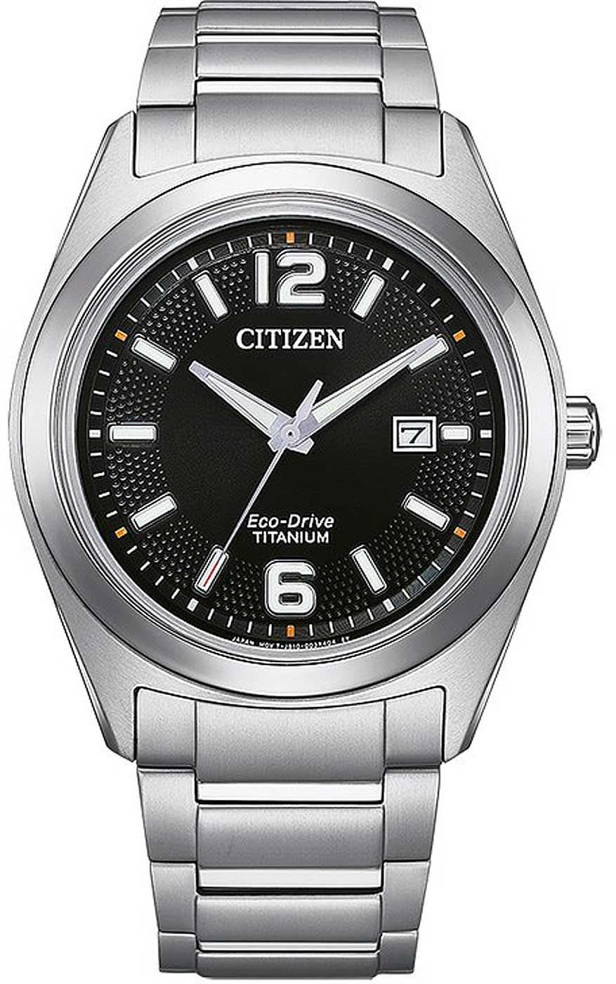 Citizen Herrenuhr mit schwarzem Zifferblatt, Datumsfenster und Metallarmband