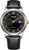 Herrenarmbanduhr mit schwarzem Zifferblatt, goldenen Akzenten und schwarzem Lederband