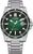 Herrenarmbanduhr mit silbernem Metallarmband und grünem Zifferblatt, Datumsanzeige