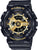 Orologio da donna con cinturino in plastica nera, indici dorati e display digitale