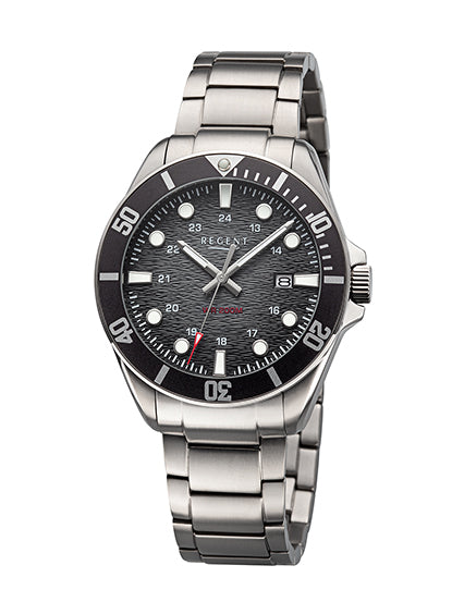 Regent BA-857 Herrenuhr Schwarz • Titan-Metallband • 20 Bar wasserdicht