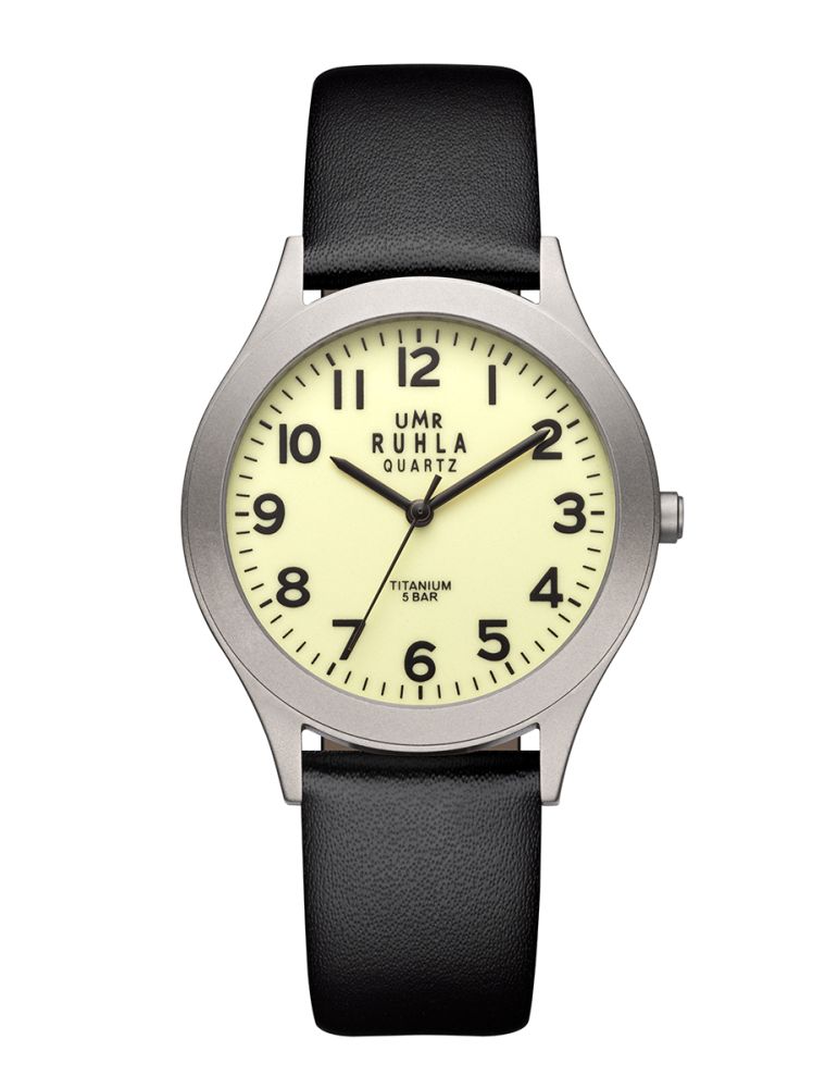 UMR Ruhla Basic RB13207 Herren-Armbanduhr Grün • Titangehäuse • Leuchtmasse Zifferblatt