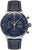 Orologio da uomo con quadrante blu, design cronografo e cinturino in pelle nera
