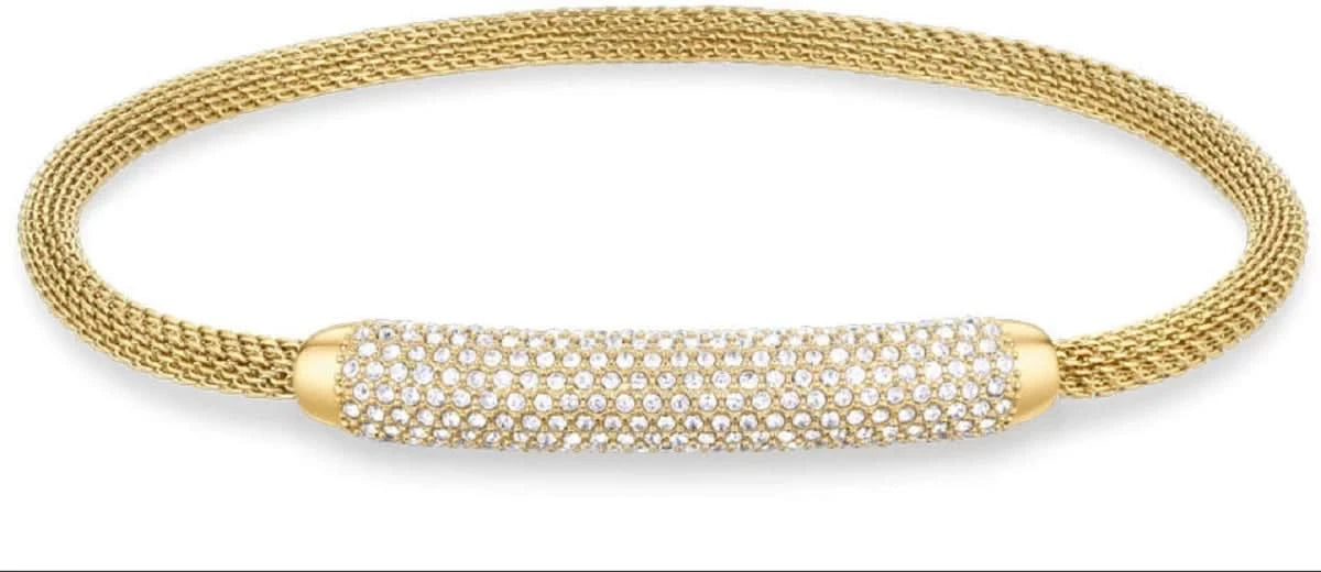 BERING Bracciale in acciaio inossidabile con maglia milanese e piastra scintillante di cristalli, color oro
