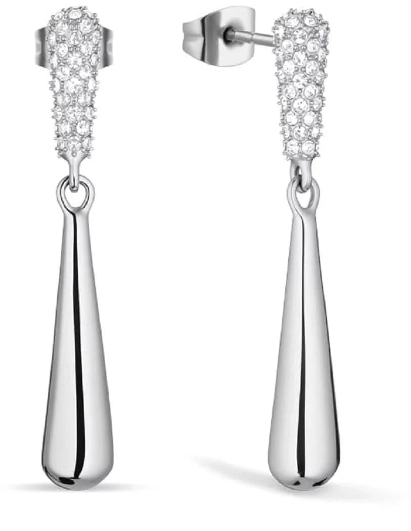 Orecchini pendenti in argento con zirconi pavé e goccia, acciaio inossidabile