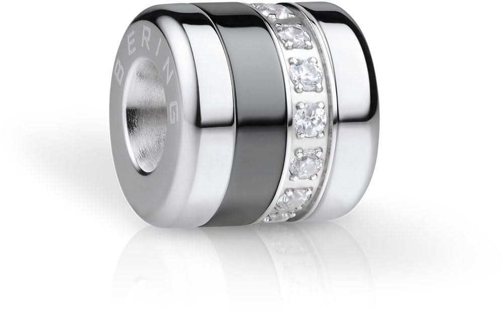 Charm in acciaio inossidabile con anello in zircone, colore argento con inserto nero