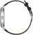 Herrenarmbanduhr in Seitenansicht mit schwarzem Lederband und silbernem Gehäuse