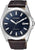 Herrenuhr: dunkelblaues Zifferblatt, braunes Lederarmband, Citizen