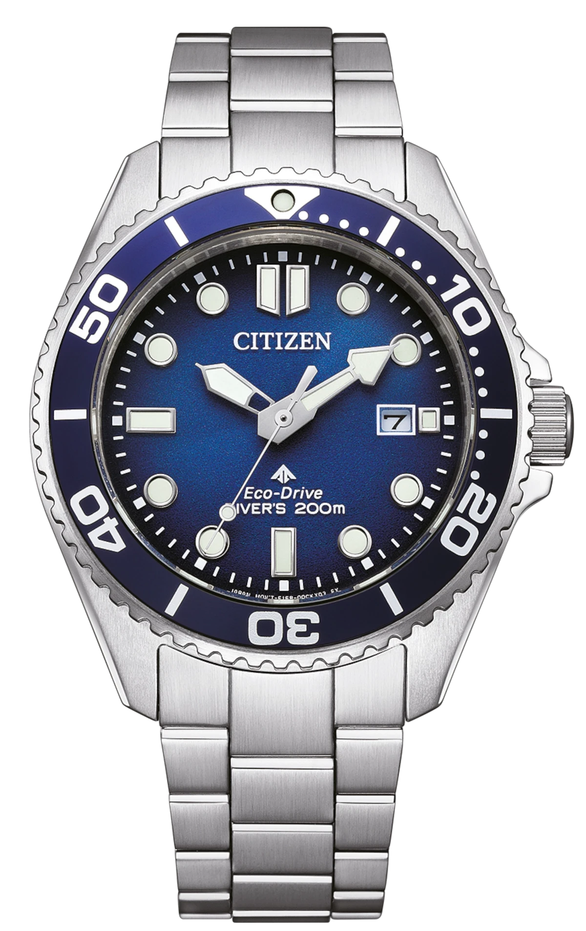 Orologio da donna con quadrante blu e bracciale in acciaio inossidabile argentato, lunetta girevole per immersioni