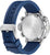 Herrenuhr Rückseite mit Edelstahlgehäuse, Schraubkranz und blauem Silikonarmband