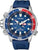 Herrenuhr mit blauem Zifferblatt, roter Lünette und Datumsfenster, blauem Silikonarmband