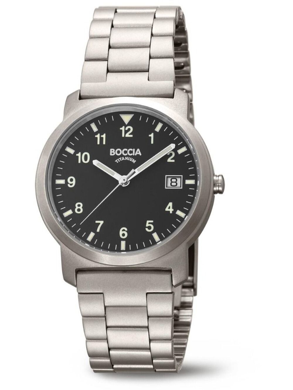 Boccia Titanium 3630-03 Herrenuhr Schwarz • Mineralglas • Leuchtzeigerantrag