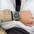Męski zegarek chronograf BOSS Pioneer z zieloną tarczą i bransoletą ze stali szlachetnej, kwarcowy