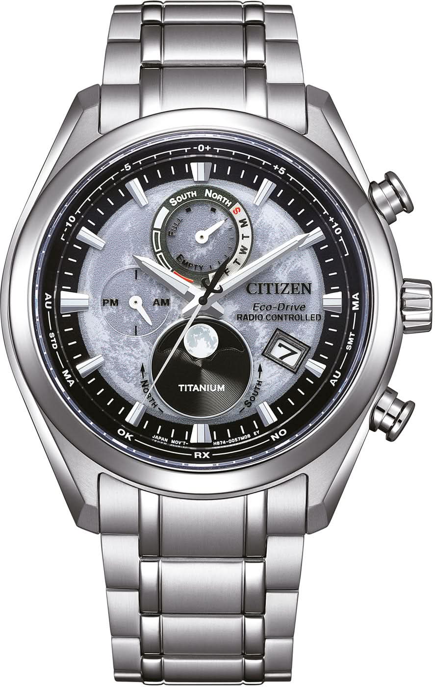 Orologio da uomo Citizen Tsuki-yomi BY1010-81H • Eco-Drive Radiocontrollato Fase Lunare • Super Titanio