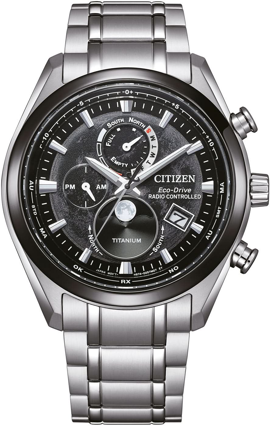 Orologio da uomo Citizen Tsuki-yomi BY1018-80E • Eco-Drive radiocontrollato con fase lunare • Super Titanium