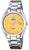 Orologio da uomo con cinturino in acciaio inossidabile argentato, quadrante giallo, numeri romani e datario 30