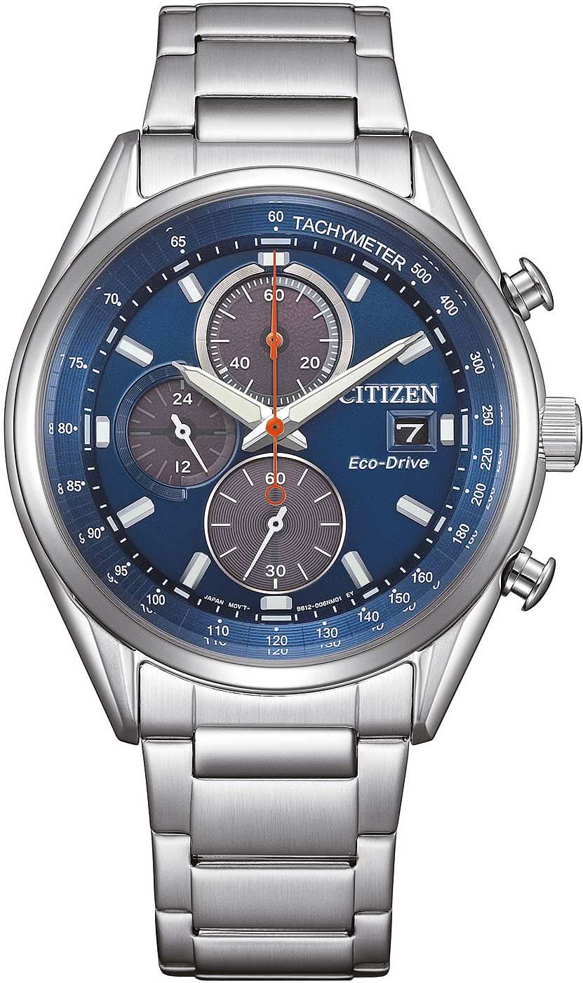 Orologio da uomo con bracciale in acciaio inossidabile color argento e quadrante cronografo blu