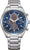 Orologio da uomo con bracciale in acciaio inossidabile color argento e quadrante cronografo blu