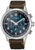 Herrenchronograph mit dunkelblauem Zifferblatt, braunem Lederarmband und Edelstahlgehäuse