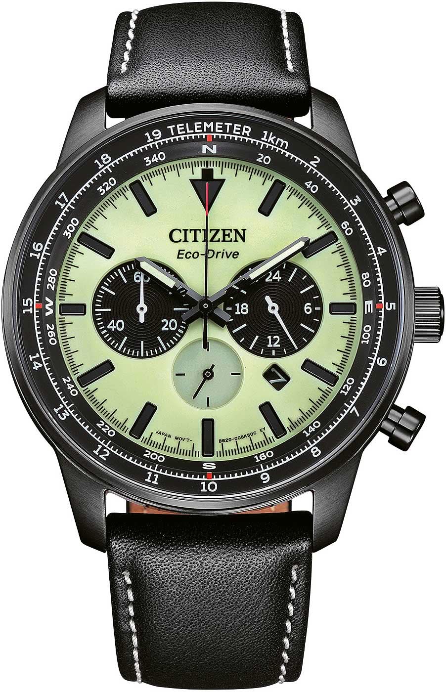 Orologio da uomo Citizen CA4505-21X • Eco-Drive a energia solare • Quadrante verde e cinturino in pelle