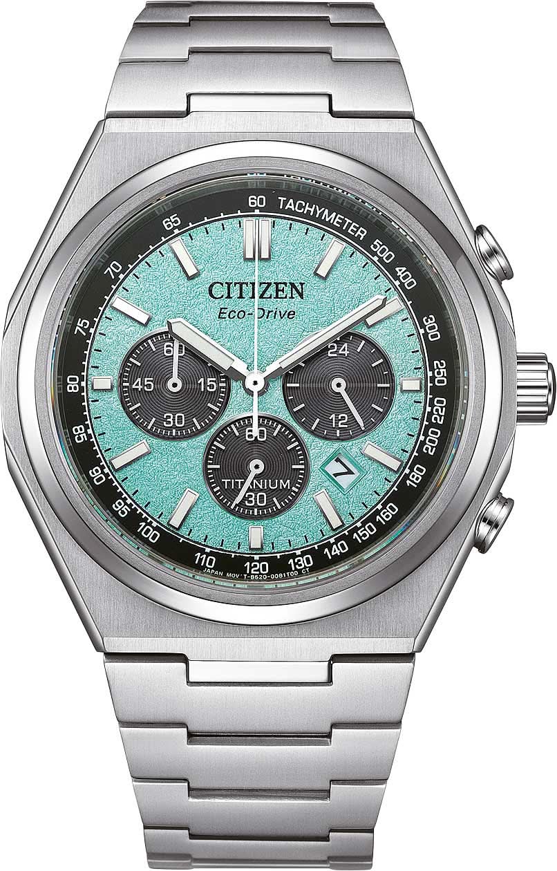 Herrenuhr mit türkisfarbenem Zifferblatt und silbernem Titanband