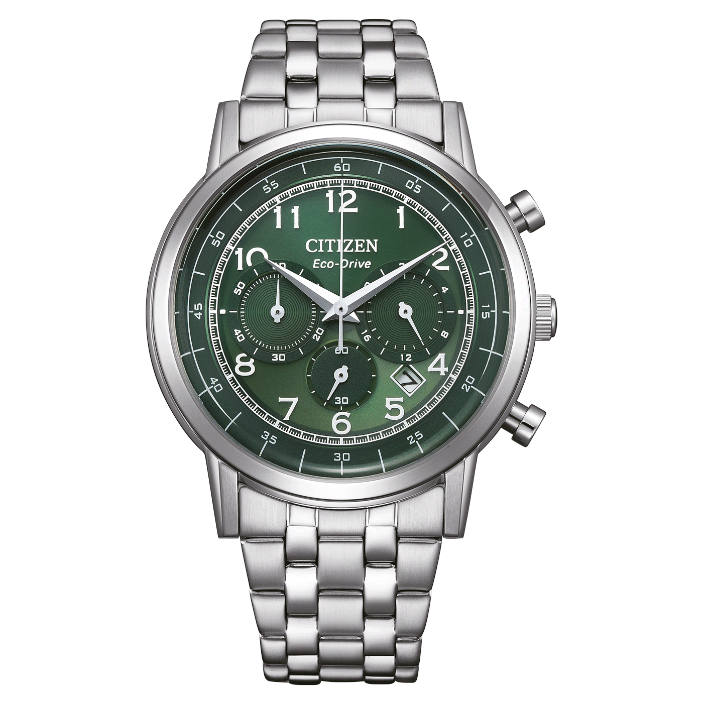 Citizen Cronografo da uomo con quadrante verde e bracciale in acciaio inossidabile