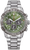 Herrenarmbanduhr mit grünem Zifferblatt, Chronograph-Zählern und Edelstahlarmband, Eco-Drive