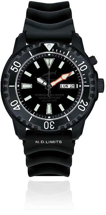 Orologio subacqueo Chris Benz Defense con quadrante nero, data e cinturino in caucciù nero