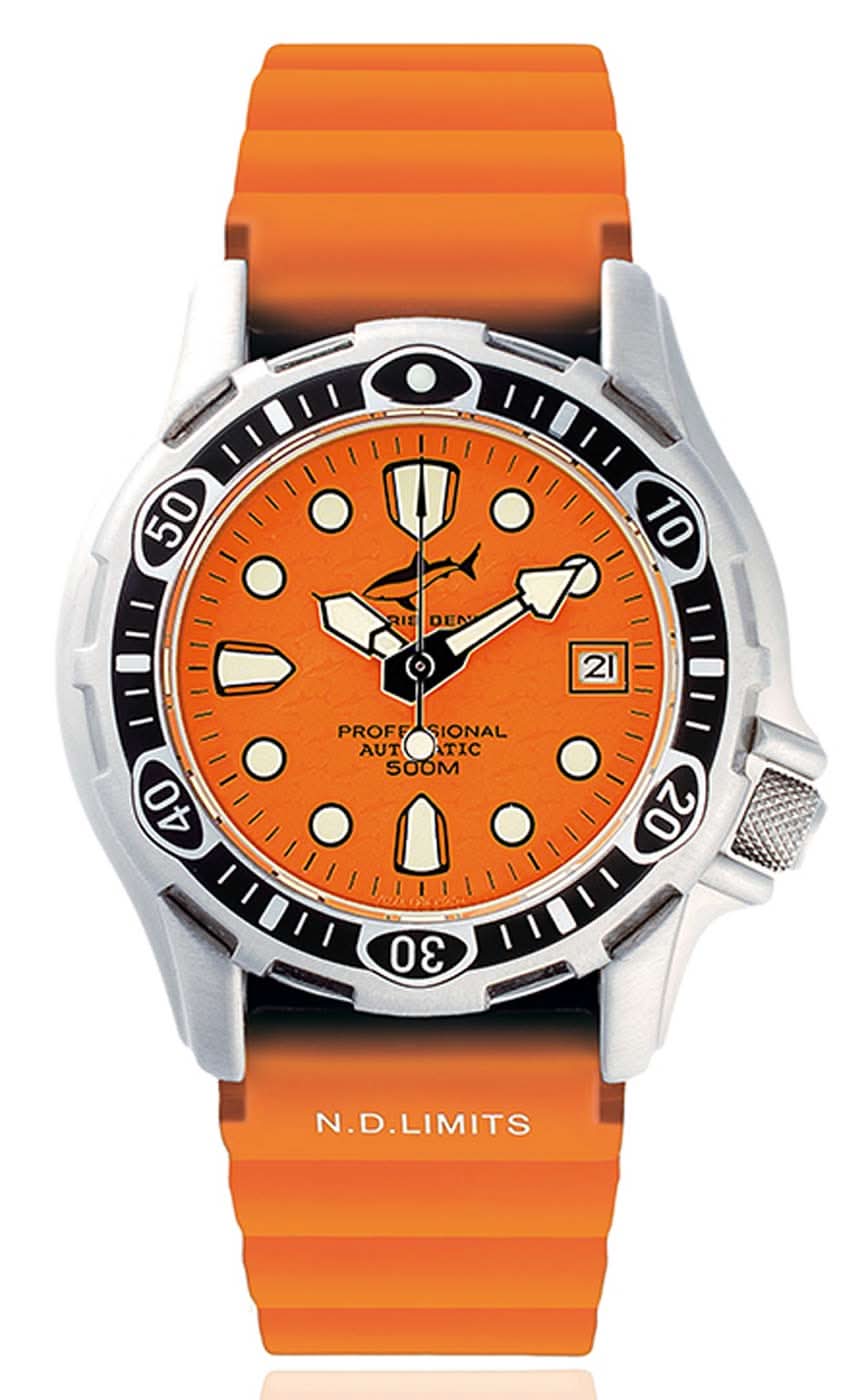 Orologio da uomo con quadrante arancione, cassa in acciaio e cinturino arancione
