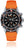 Orologio da uomo con quadrante nero, cinturino in silicone arancione e layout cronografo