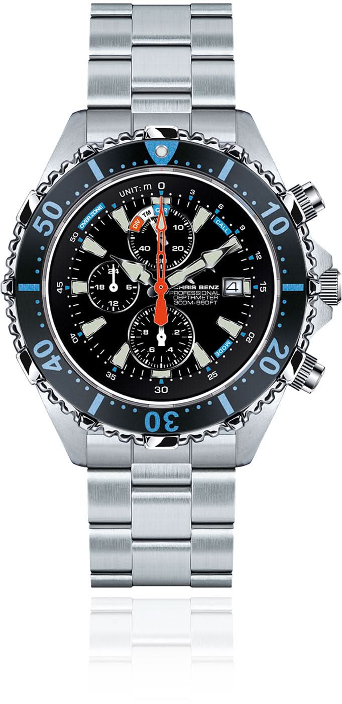 Orologio da uomo Chris Benz Depthmeter Chronograph 300M CB-C300X-LB-MB • Impermeabile 300m • Vetro zaffiro