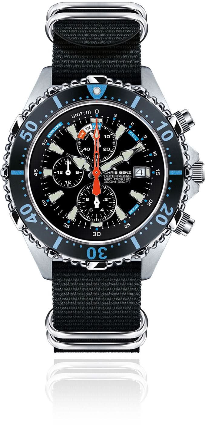 Orologio da uomo Chris Benz Depthmeter Chronograph 300M CB-C300X-LB-NBS • Impermeabile fino a 300m • Vetro zaffiro