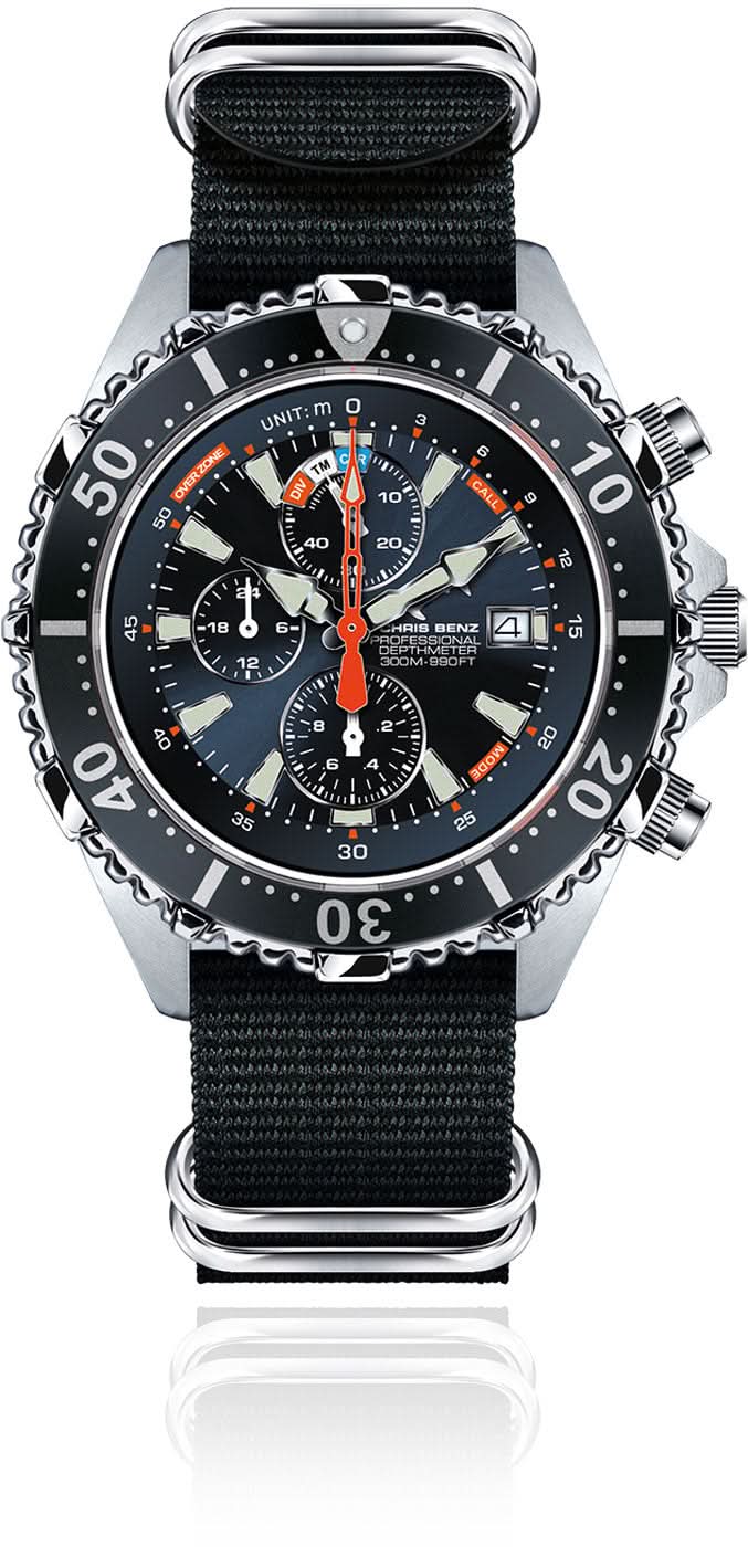 Orologio da uomo Chris Benz Depthmeter Chronograph 300M CB-C300X-NB-NBS • Impermeabile 300m • Vetro zaffiro