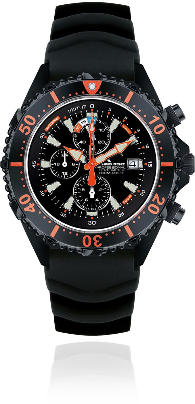 Orologio da uomo Chris Benz Depthmeter Chronograph 300M CB-C300X-RS-KBS • Impermeabile 300m • Vetro zaffiro