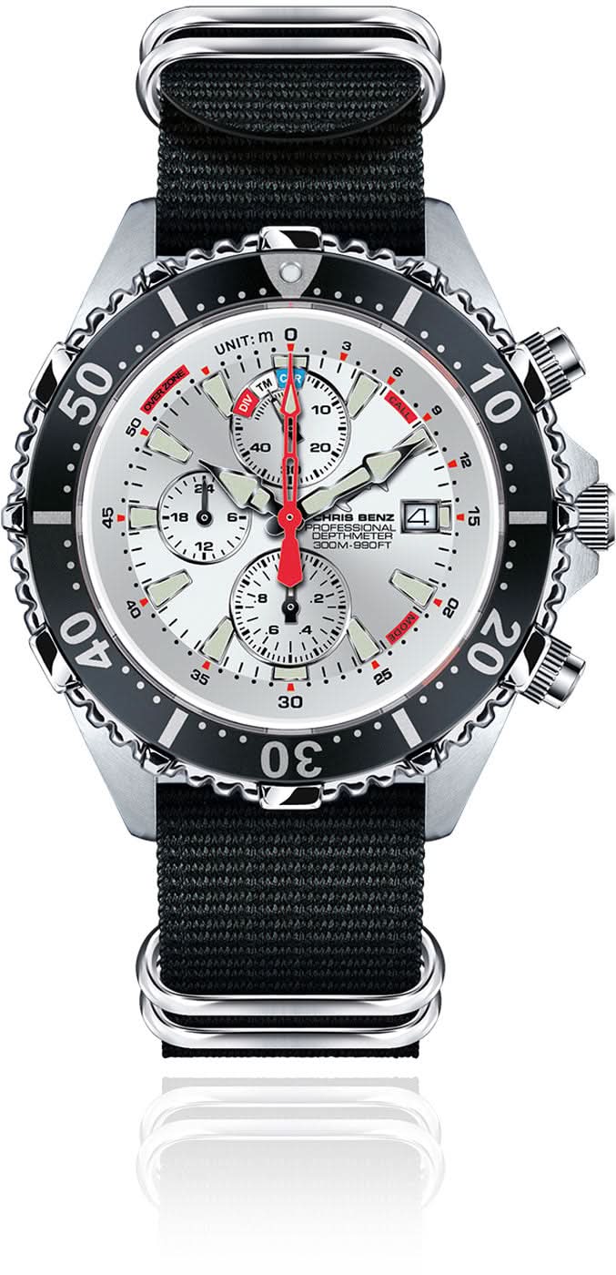 Orologio da uomo Chris Benz Depthmeter Chronograph 300M CB-C300X-SI-NBS • Vetro zaffiro • Impermeabile 300m