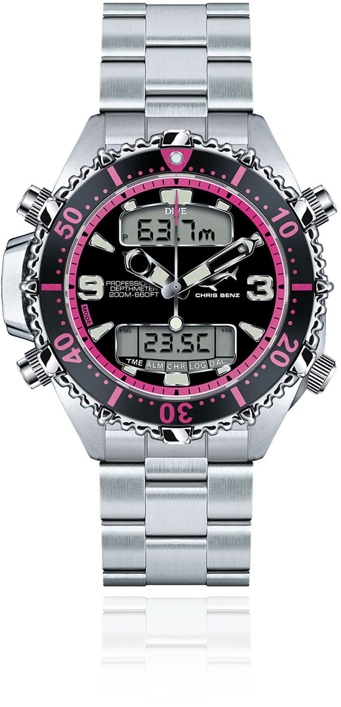 Orologio da donna Chris Benz Depthmeter Digital 200M CB-D200X-P-MB • Profondimetro • Impermeabile 200m