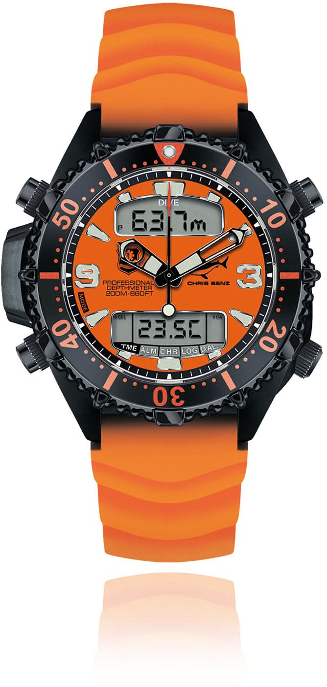 Orologio da uomo Chris Benz Depthmeter Digital 200M CB-D200X-RS-KBO • Impermeabile 200m • Vetro zaffiro