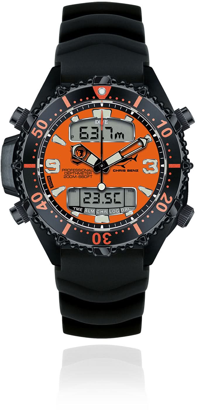 Orologio da uomo Chris Benz Depthmeter Digital 200M CB-D200X-RS-KBS • Impermeabile 200m • Vetro zaffiro