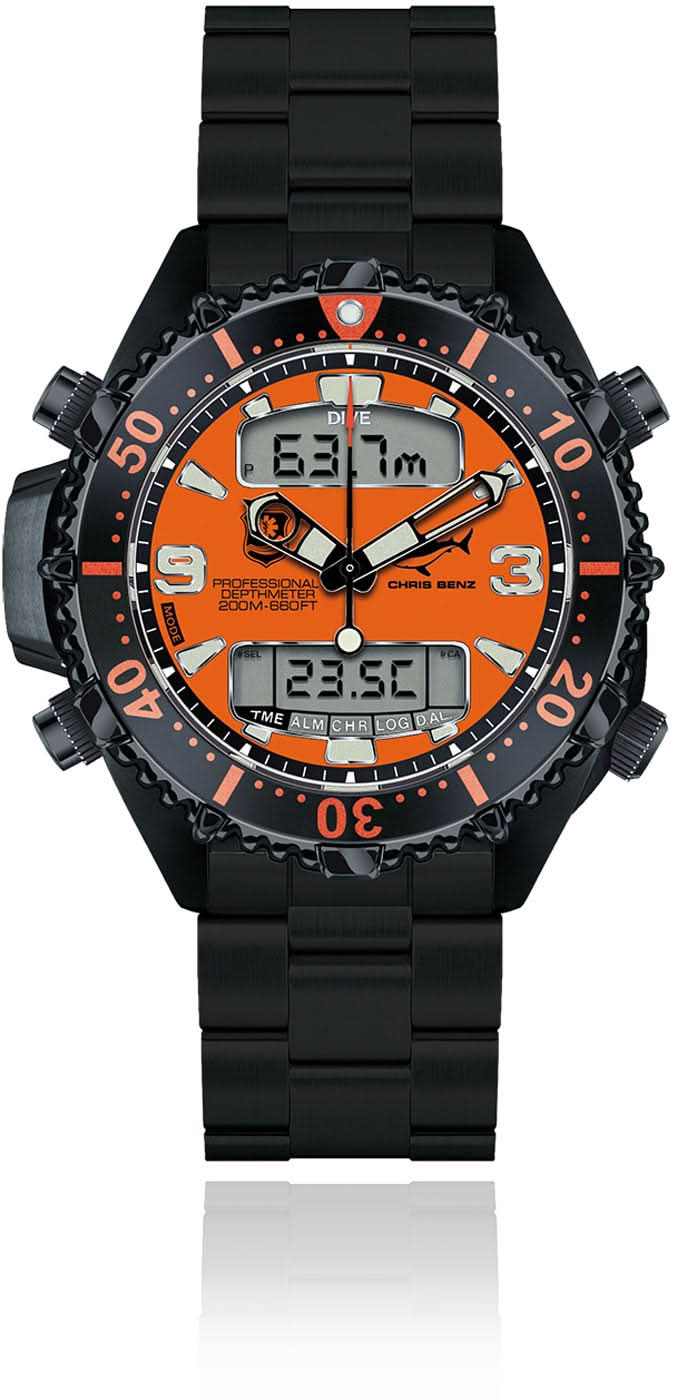 Orologio da uomo Chris Benz Depthmeter Digital 200M CB-D200X-RS-MB • Profondimetro • Impermeabile 200m