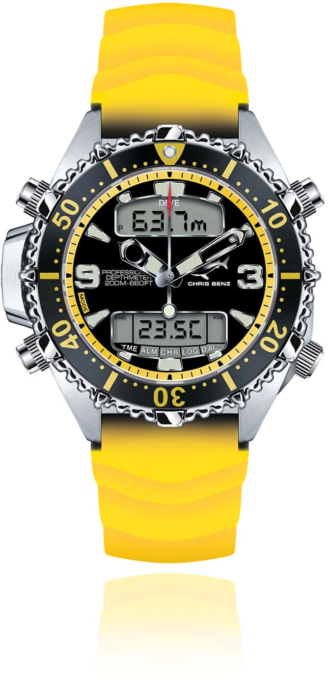 Orologio Chris Benz Depthmeter CB-D200X-Y-KBY • 200m • Vetro zaffiro