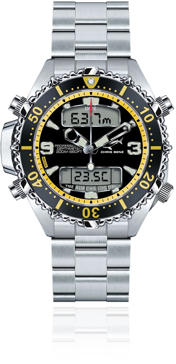 Orologio da uomo Chris Benz Depthmeter Digital 200M CB-D200X-Y-MB • 200m • Vetro zaffiro