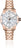 Orologio da donna con bracciale in metallo color oro rosa, quadrante bianco e lunetta con diamanti