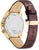 Herrenuhr Rückseite mit Edelstahlboden und braunem Lederarmband; Dornschließe