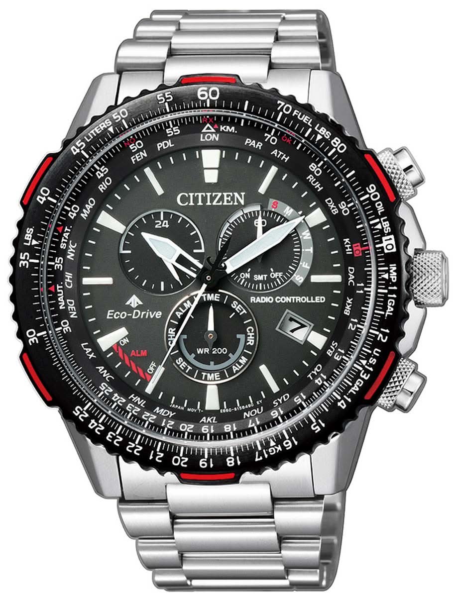 Orologio da uomo in acciaio inossidabile con quadrante nero e accenti rossi