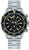 Orologio subacqueo con bracciale in metallo argentato, quadrante nero e accenti verdi