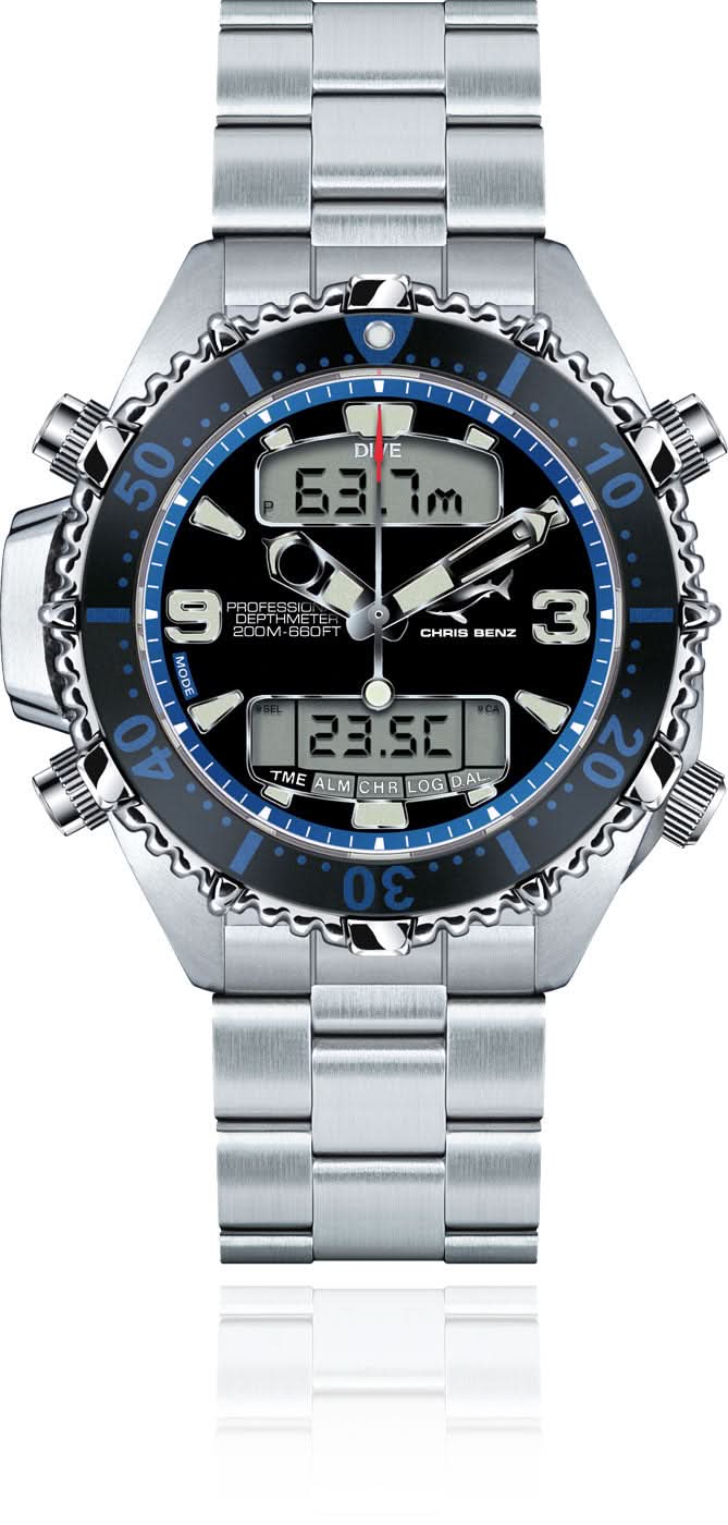 Orologio Chris Benz Depthmeter Digital CB-D200X-B-MB • Impermeabile 200m • Profondimetro Digitale