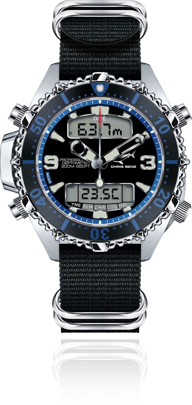 Orologio Chris Benz Depthmeter CB-D200X-B-NBS • 200m • Vetro zaffiro